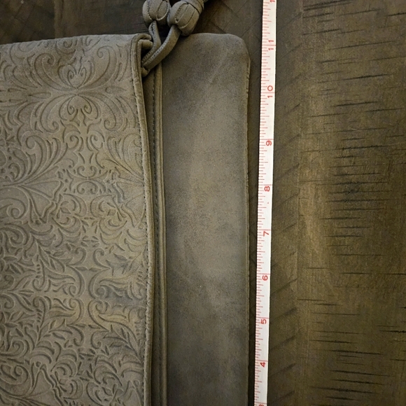 ION Color Brilliance Gray Suede-like Embossed Foldover Clutch Purse Bag - Picture 9 of 11